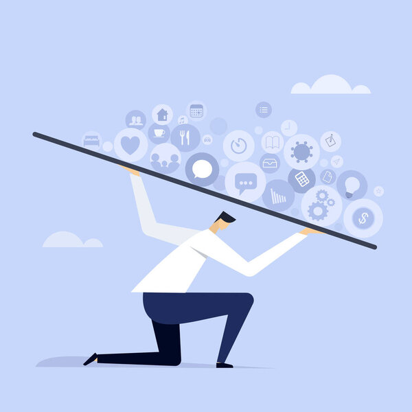 Conceptual illustration of a man balancing his professional work and personal life