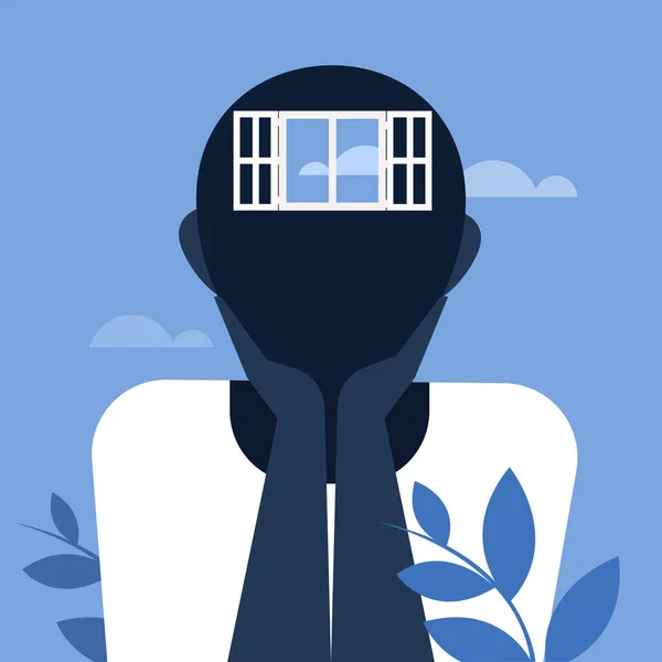 Ilustración Conceptual Una Persona Con Ventanas Abiertas Cabeza — Vector de stock