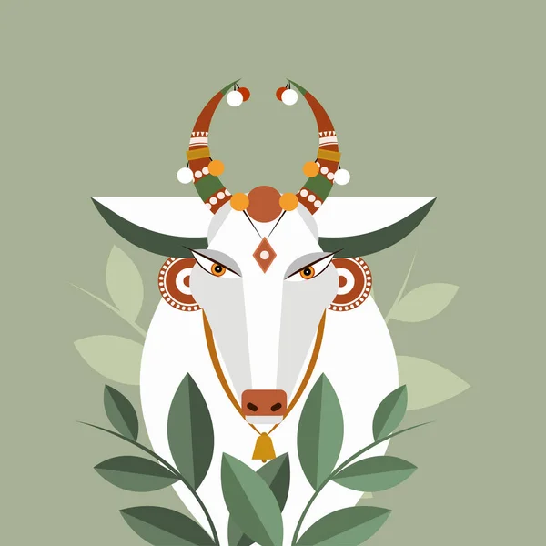 Ilustración Una Vaca Decorada Símbolo Para Los Festivales Religiosos Indios — Archivo Imágenes Vectoriales