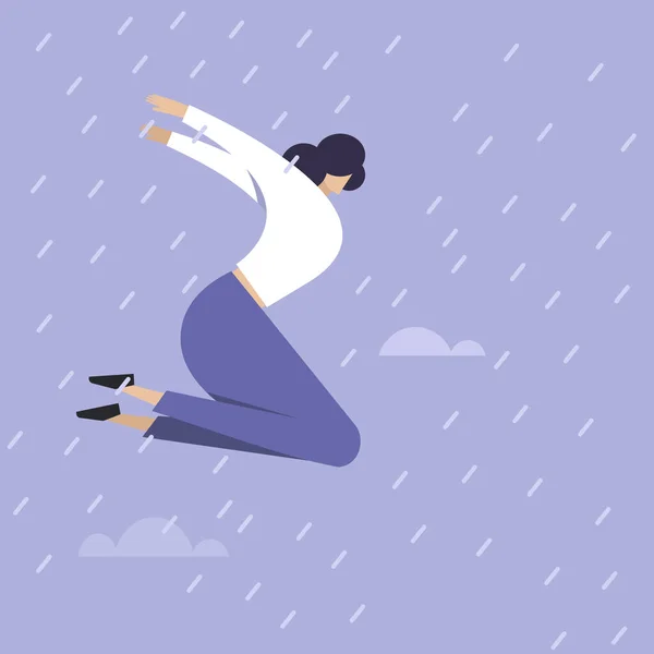Illusztráció Egy Lány Repül Levegőben Egy Esős Napon — Stock Vector
