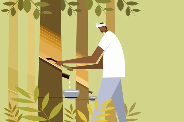 Ilustração Agricultor Batendo Látex Árvore Borracha —  Vetores de Stock