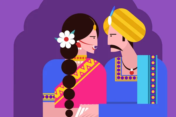 印度男女传统服饰的说明 — 图库矢量图片
