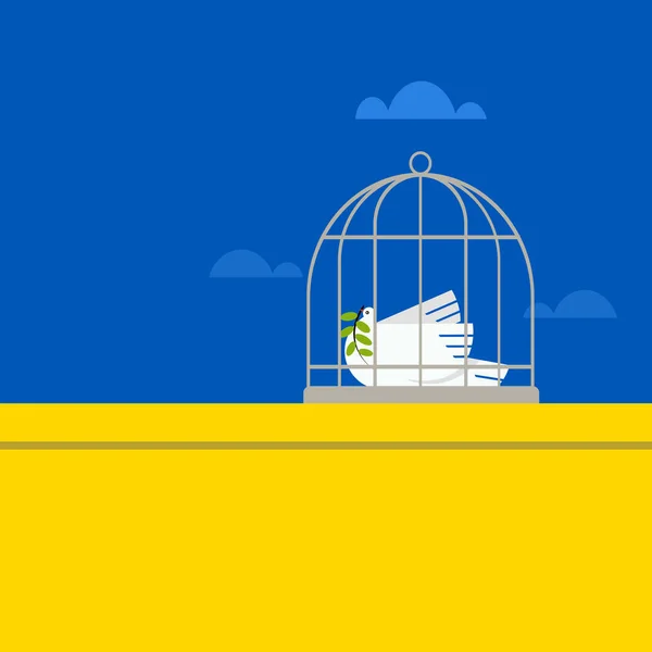 ケージ内の白い鳩 平和の象徴の概念図 — ストックベクタ