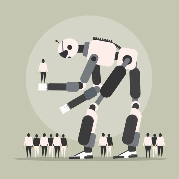 Konceptuel Illustration Stor Robot Der Vælger Menneske Hånden – Stock-vektor