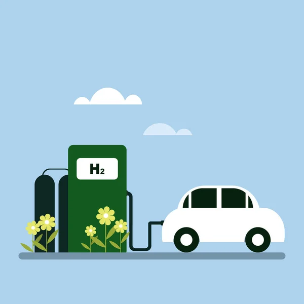 Illustration Pompe Hydrogène Verte Écologique Voiture — Image vectorielle