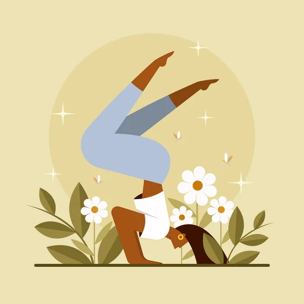 Illustration Eines Jungen Mädchens Beim Yoga Freien — Stockvektor