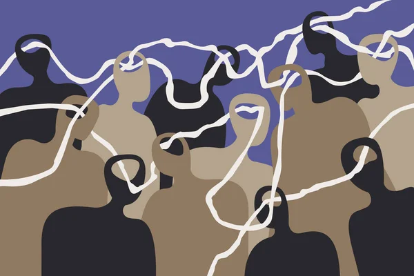 Ilustrasi Abstrak Tentang Orang Yang Terhubung Melalui Otak Mereka - Stok Vektor