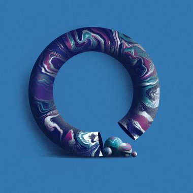 Bölünmüş dairesel tüpten çıkan çok renkli kürelerin soyut çizimi