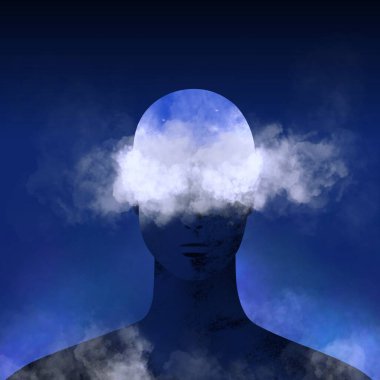 Kafasından bulutlar çıkan bir insanın kavramsal görüntüsü.
