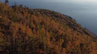Sibirya Ormanı üzerinde sonbahar hava görüntüleri