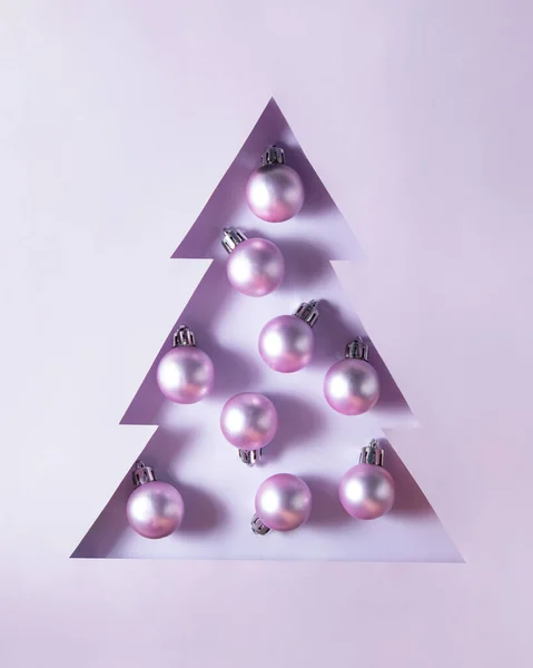 Xmas Baubles Lavander Background Purple Christmas Tree Idea Minimalistic New — Stock Photo, Image