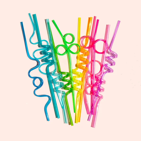 Drinking Straws Bright Pink Background Minimal Cocktail Concept Colorful Drink — ストック写真