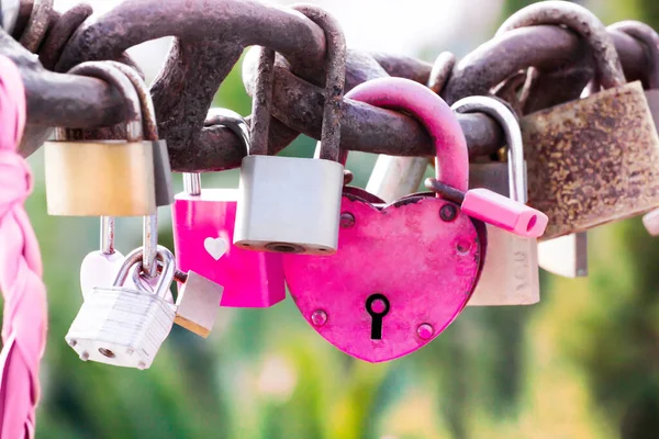 Detail Several Closed Love Padlocks Bridge — Photo