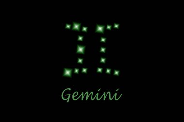 Gemini burcu siyah arka planda parlayan yıldızlardan oluşur.