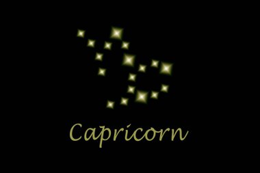 Oğlak burcu simgesi siyah arka planda parlayan yıldızlardan oluşur.