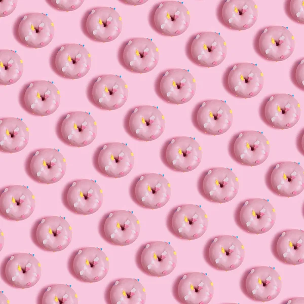 Візерунок Безшовний Рожевого Пончика Рожевим Фоном — стокове фото