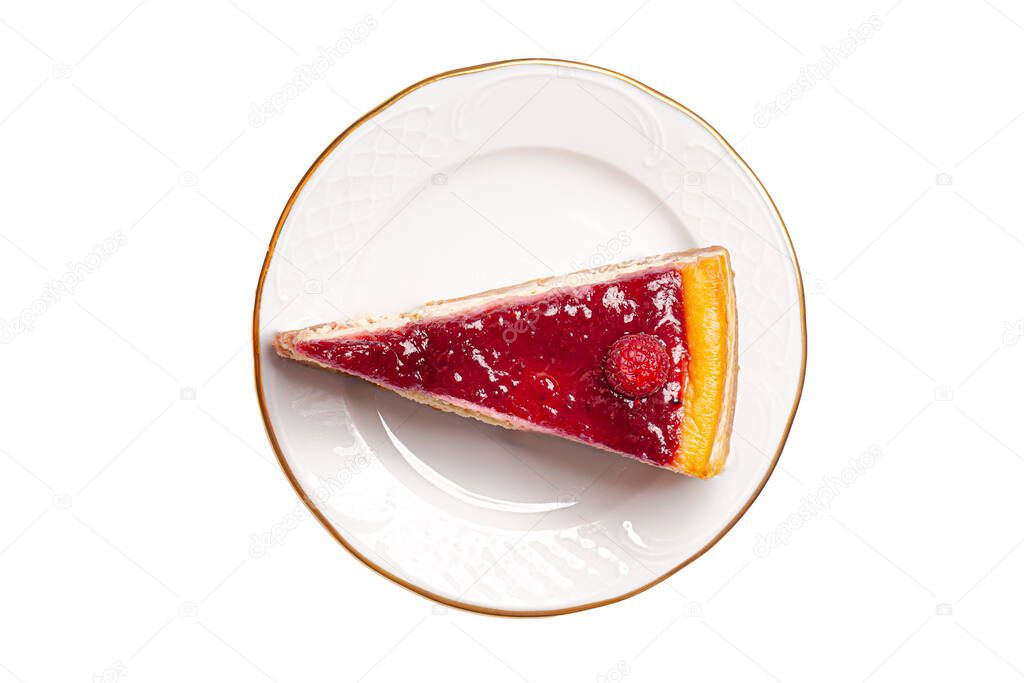 isolated top view  slice of raspberry cheesecake with copy space