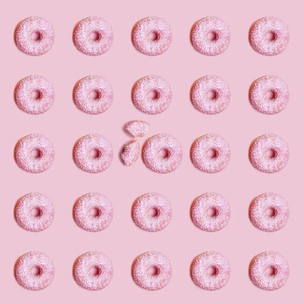 Padrão Sem Costura Donut Rosa Com Fundo Rosa — Fotografia de Stock