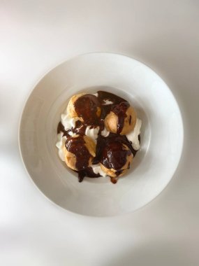 top view of plate of profiteroles