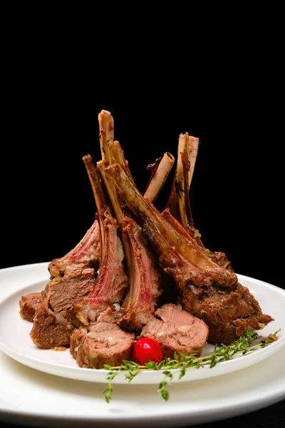 Grilled Rack Lamb Plate Spicy Sauce — Stock Photo, Image