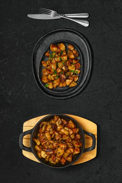 Kızarmış şampiyon, domuz göbeği ve soğan manzarası