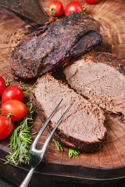Slow Cooking Concept Baked Beef Top Meat Top View — Stock Photo, Image