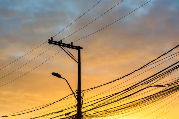 Cabos Elétricos Telefônicos Fios Pólo Nas Ruas Metrópole Salvador Bahia — Fotografia de Stock