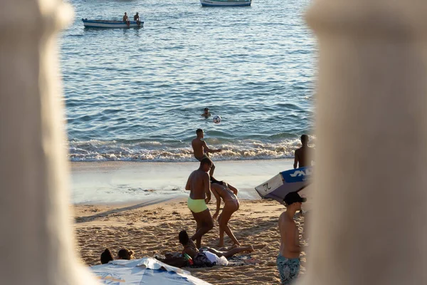 Сальвадор Бахия Бразилия Июня 2021 Года Люди Играют Футбол Песке — стоковое фото