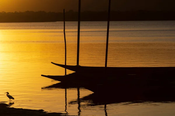 Cachoeira Bahia Brasil Novembro 2014 Silhueta Pôr Sol Canoas Ancoradas — Fotografia de Stock