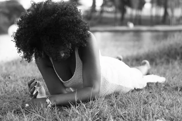 Beautiful Model Wearing White Dress Background Nature Salvador Bahia Brazil — Stock Photo, Image