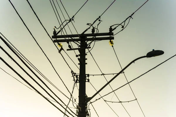 Cabos Elétricos Telefônicos Fios Pólo Nas Ruas Metrópole Salvador Bahia — Fotografia de Stock