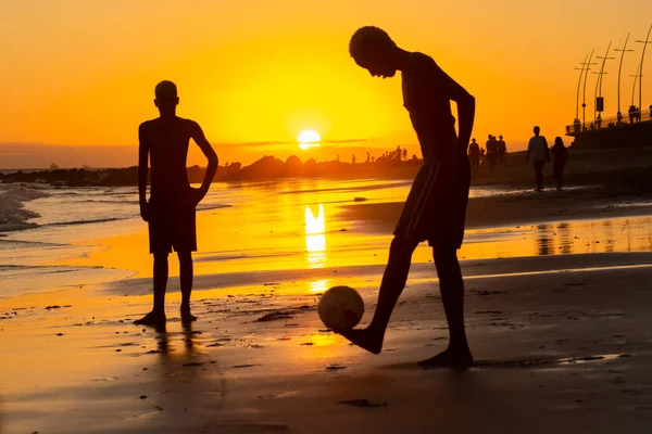 Salvador Bahia Brazil January 2020 Young People Playing Sand Football — Stock Photo, Image
