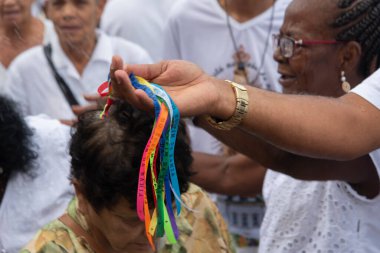 Salvador, Bahia, Brezilya - 28 Aralık 2018: Senhor do Bonfim Kilisesi 'nde yılın son Cuma gününü kutluyoruz.    