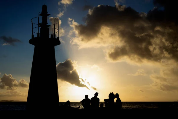 Salvador Bahia Brazil June 2021 Silhouette People Enjoying Sunset Ponta — Stock Photo, Image