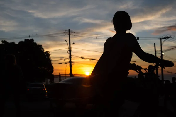 Salvador Bahia Brésil Juin 2021 Silhouette Vélo Son Cycliste Coucher — Photo