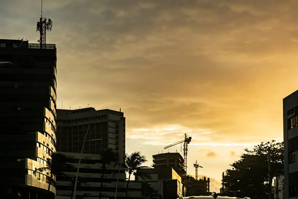 Residential Commercial Buildings Silhouette Yellow Sunset Building Construction Salvador Bahia — Stock Photo, Image