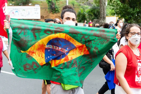 Salvador Bahia Brasilien Juli 2021 Brasilianer Protestieren Der Stadt Salvador — Stockfoto