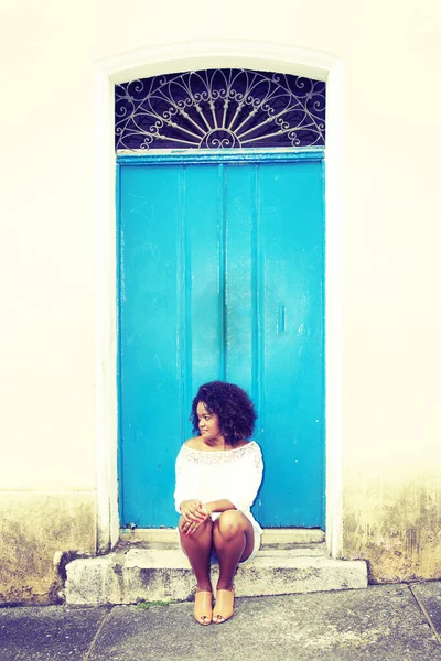 Beau Modèle Posant Pour Photo Dans Les Rues Pelourinho Salvador — Photo