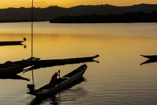 Cachoeira Bahia Brasil Novembro 2014 Silhueta Pôr Sol Pescador Seu — Fotografia de Stock