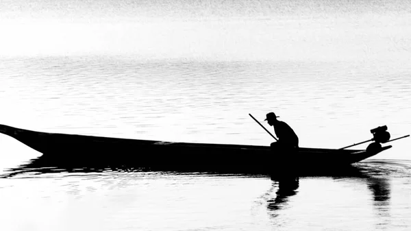 Cachoeira Bahia Brazil November 2014 Silhouette Sunset Fisherman His Boat — Stock Photo, Image