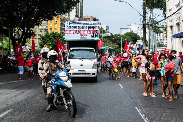 Salvador Bahia Brasil Julho 2021 Pessoas Protestam Contra Governo Presidente — Fotografia de Stock