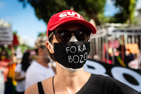 Salvador Bahia Brasilien Juni 2021 Protestanter Protesterar Mot President Jair — Stockfoto