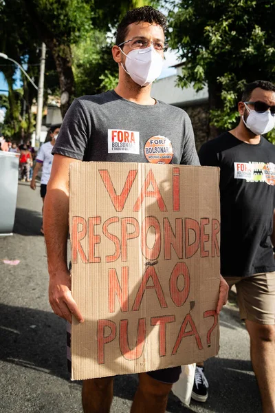 Salvador Bahia Brazylia Czerwca 2021 Protestujący Protestują Przeciwko Rządowi Prezydenta — Zdjęcie stockowe