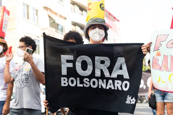 Salvador Bahia Brazílie Června 2021 Protestující Protestují Proti Vládě Prezidenta — Stock fotografie