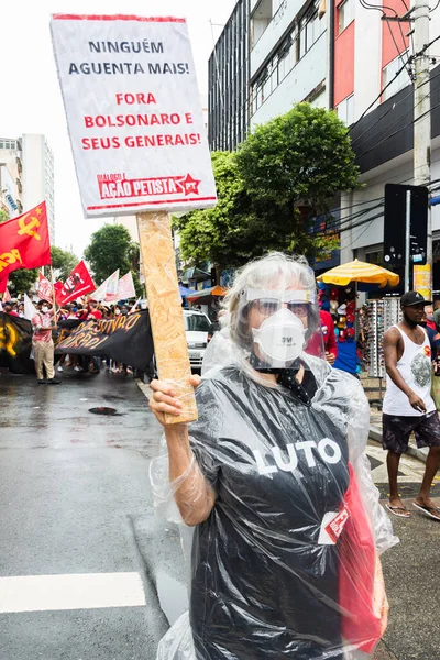 Salvador Bahia Brazílie Července 2021 Lidé Protestují Proti Vládě Prezidenta — Stock fotografie