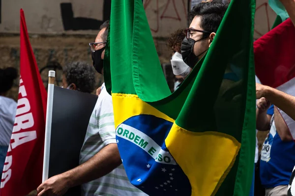 Salvador Bahia Brasil Julho 2021 Pessoas Protestam Contra Governo Presidente — Fotografia de Stock