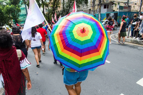 Salvador Bahia Brasil Julho 2021 Pessoas Protestam Contra Governo Presidente — Fotografia de Stock