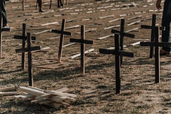 Krzyże Przymocowane Ziemi Czci Tych Zabitych Przez Covid Salvador Bahia — Zdjęcie stockowe