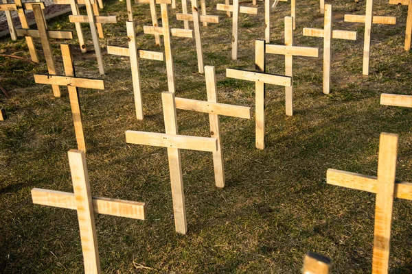 Covid 19によって殺された人々に敬意を表して地面に固定クロス サルバドール バイーア ブラジル — ストック写真