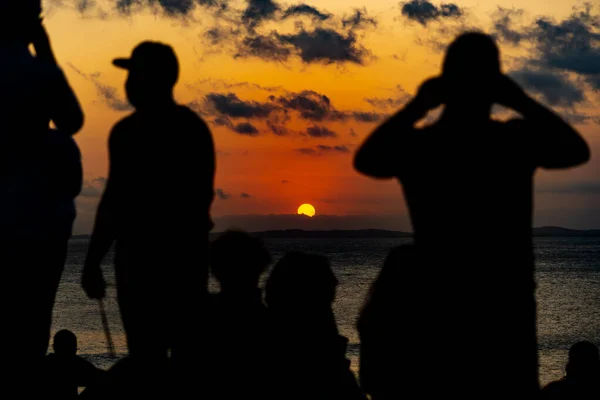 Salvador Bahia Brésil Octobre 2021 Silhouette Personnes Profitant Coucher Soleil — Photo